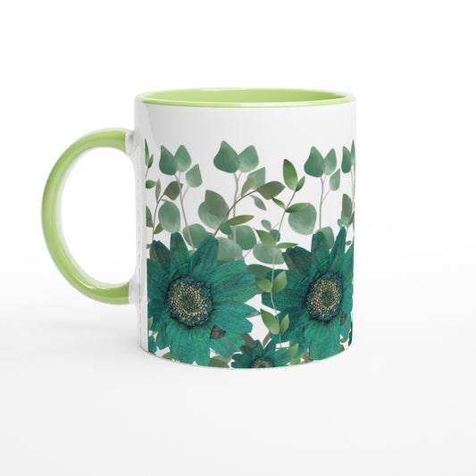 Taza bonita para regalar con flores verdes