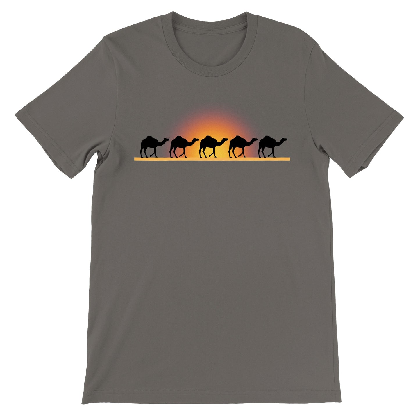 Diseño gris para hombres con diseño original de caravana de camellos atravesando el desierto