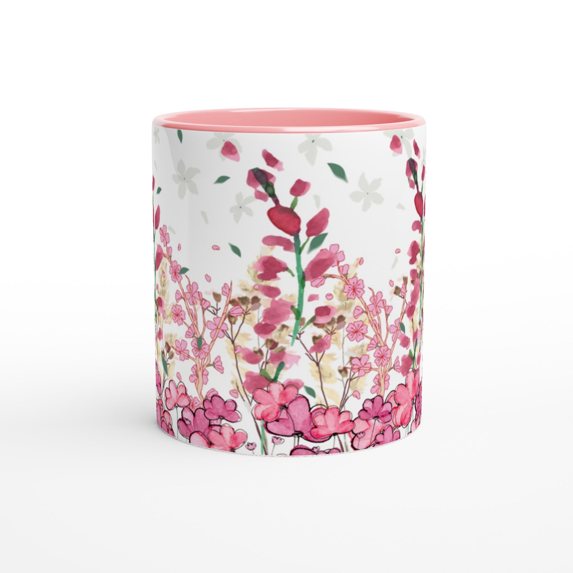 Bonita taza con flores rosadas