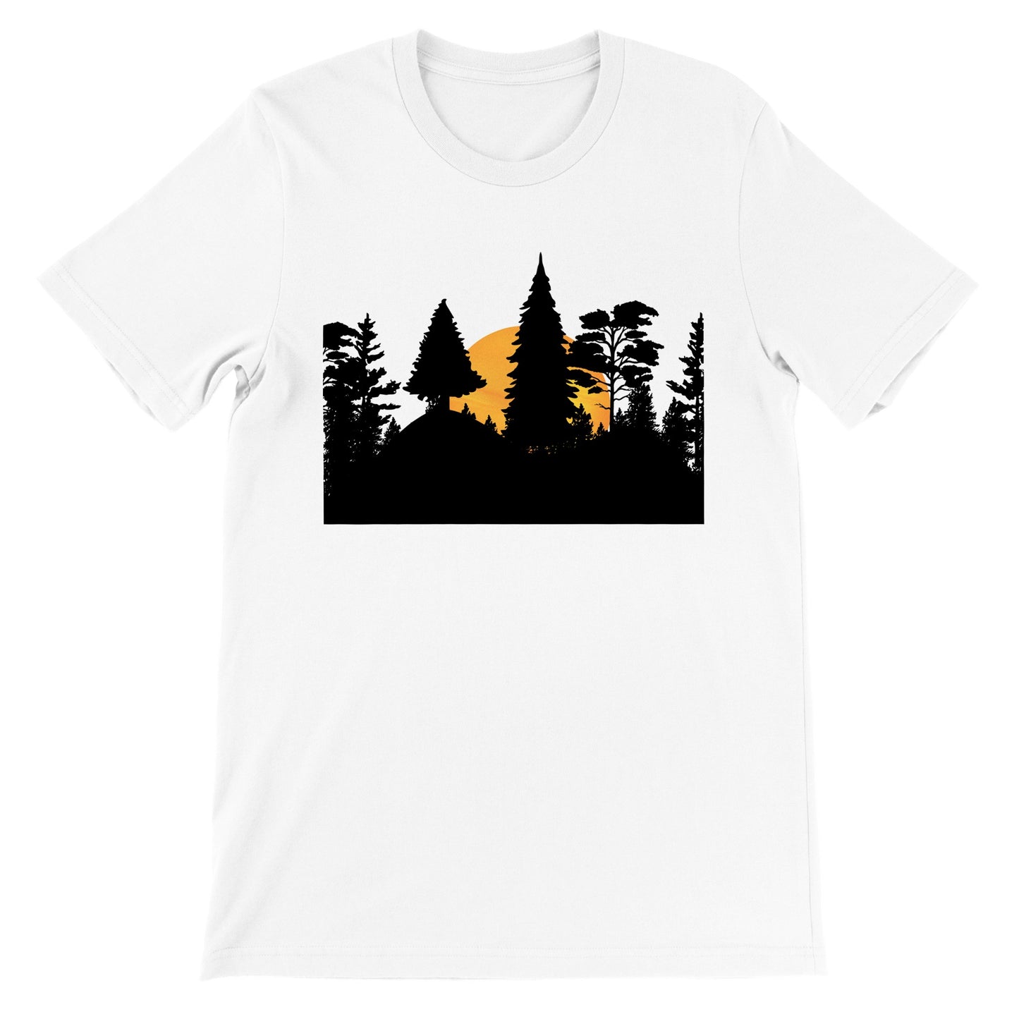 Camiseta blanca de hombre con original diseño de paisaje de pinos