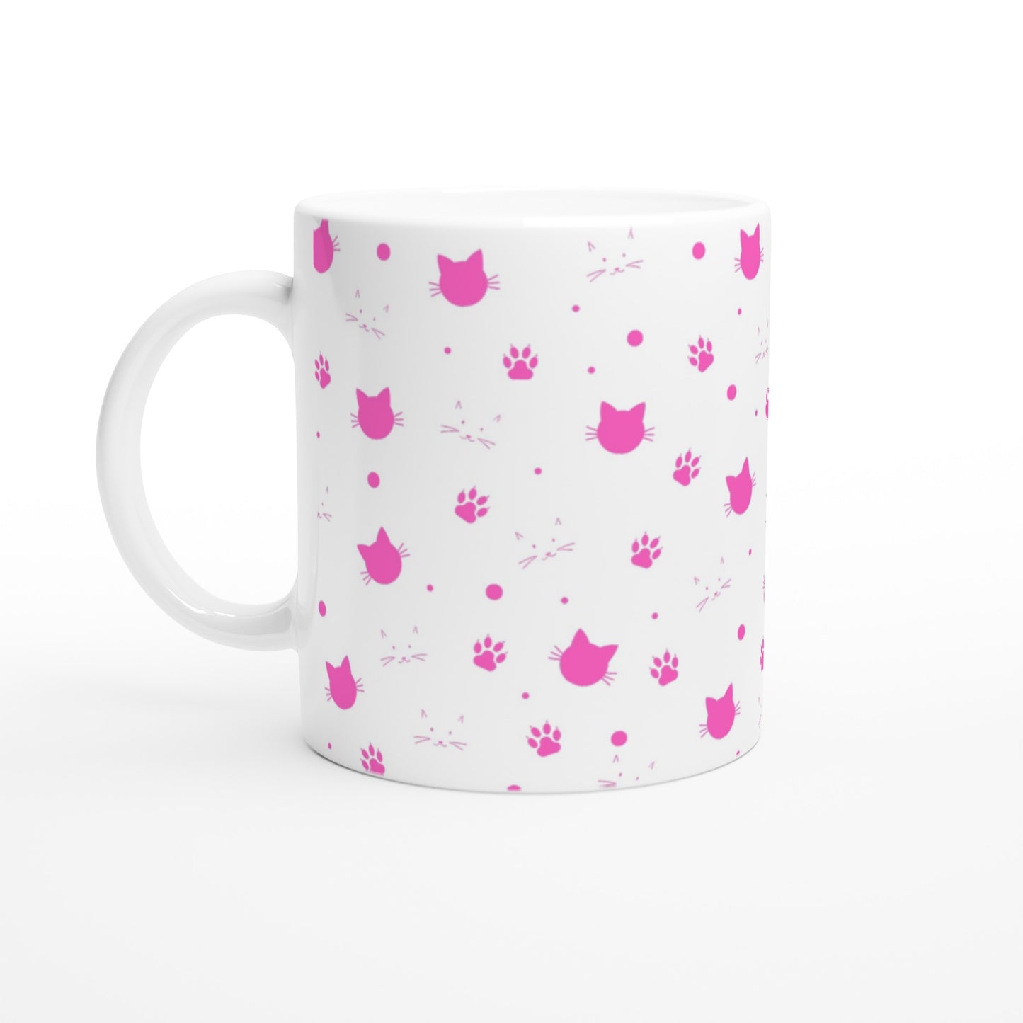 Taza de gatitos y huellas en fucsia 