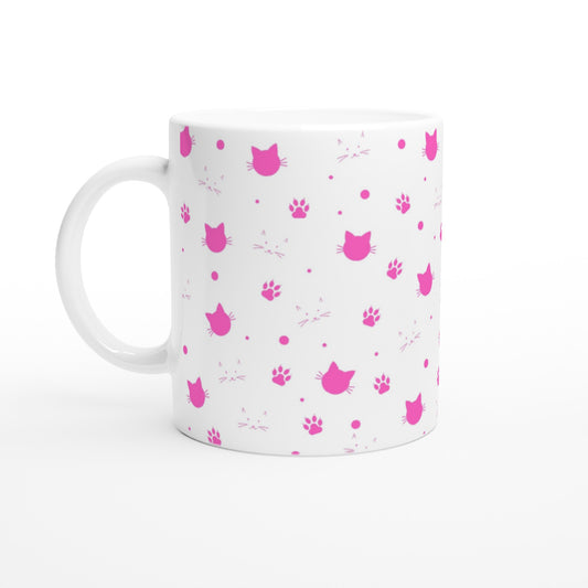 Taza de gatitos y huellas en fucsia 