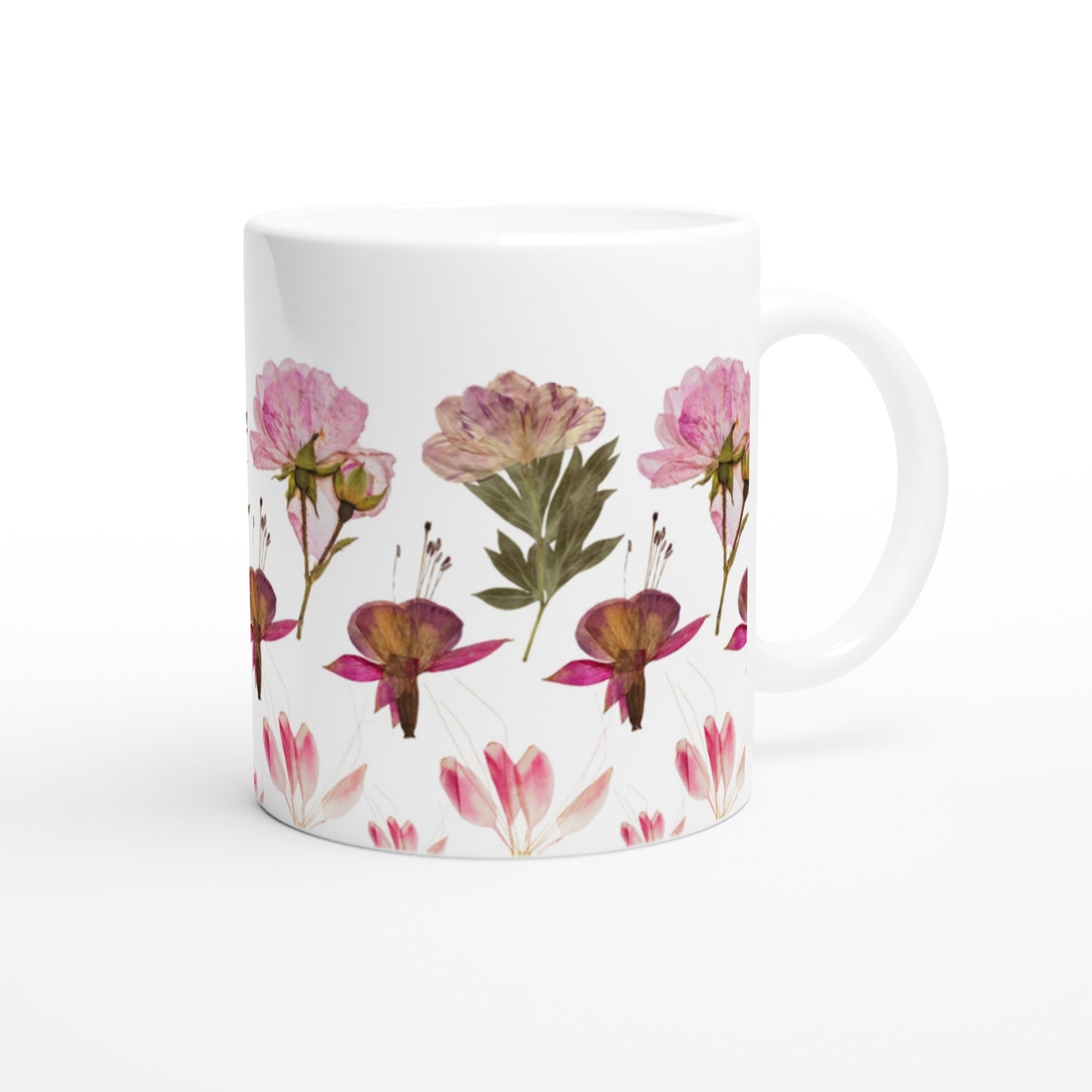 Taza Bonita de Flores Rosadas Prensadas