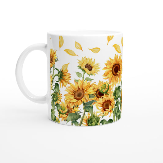 Taza de café con girasoles