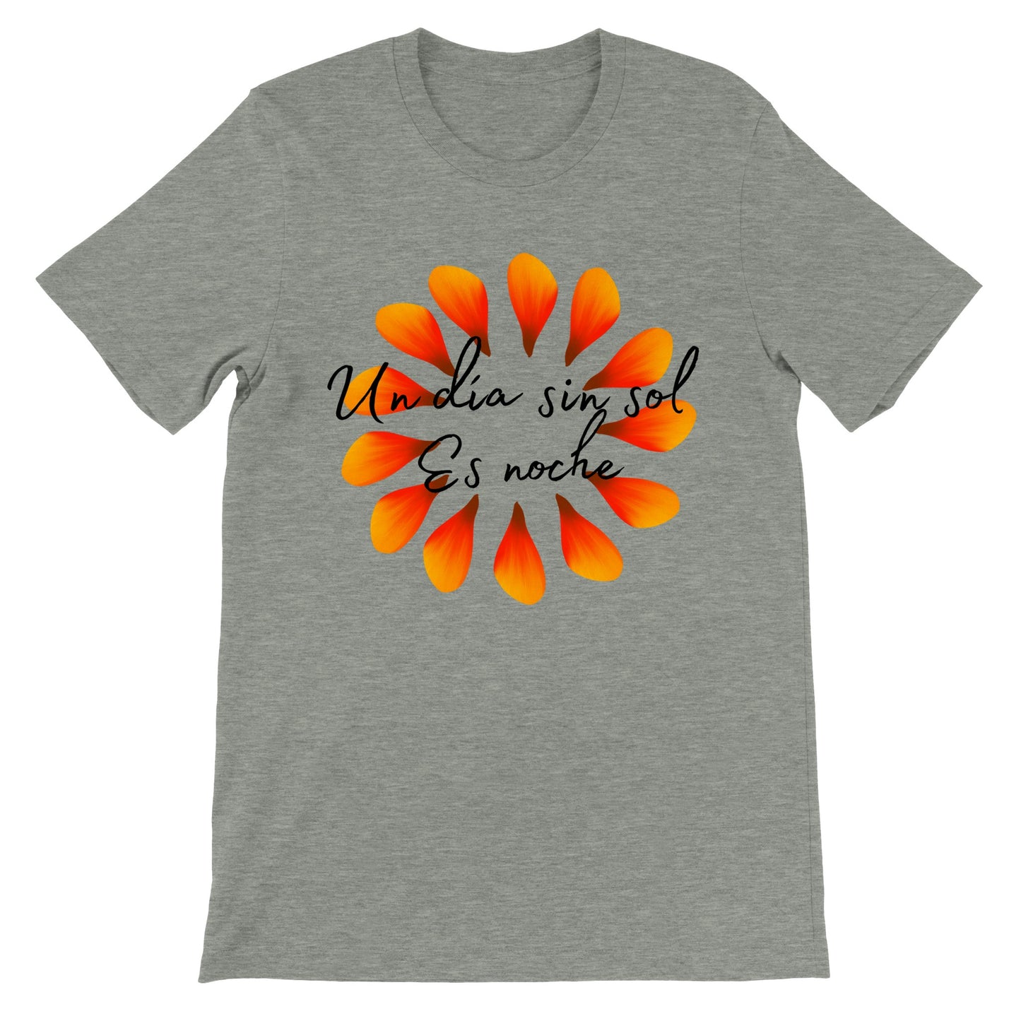 Camiseta gris para hombre y mujer con diseño de un sol de pétalos