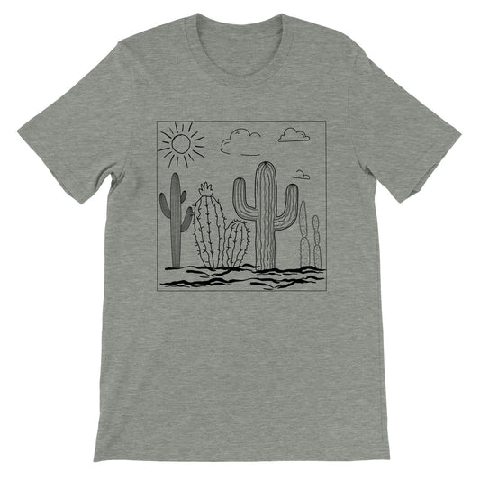 Camiseta gris con diseño de paisaje de cactus