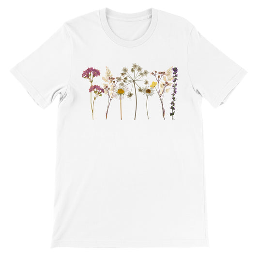 Camiseta blanca para chicas con diseño de flores prensadas