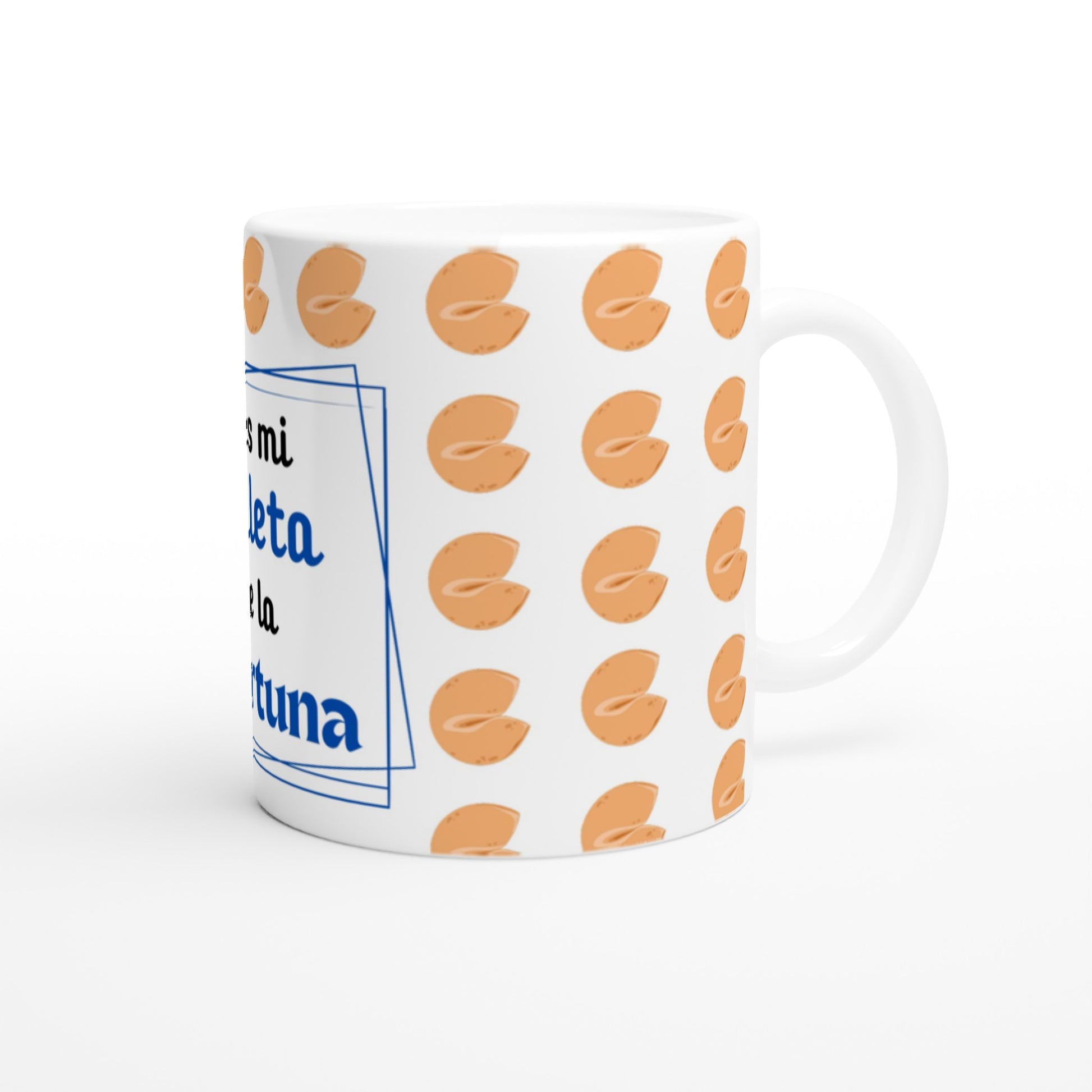 Taza con bonito mensaje y diseño de la galleta de la fortuna