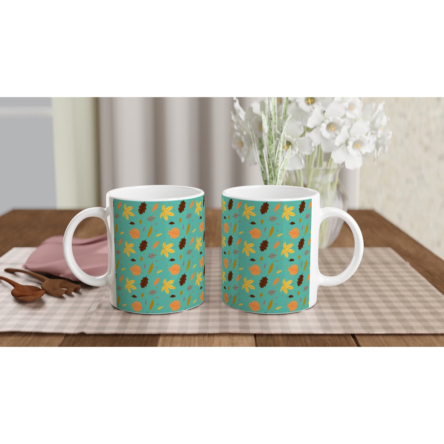 Tazas  originales otoñales con flores y hojas