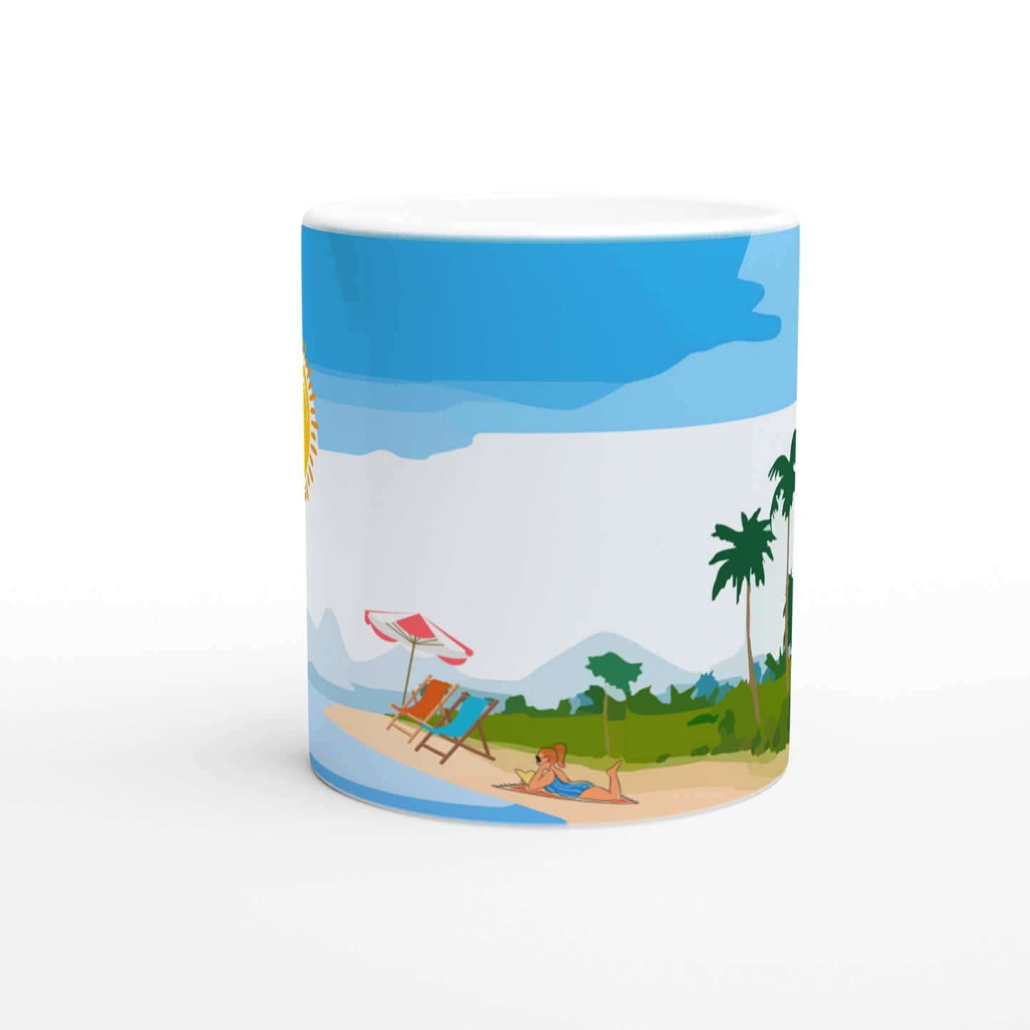 Taza de cerámica con bonito paisaje playero