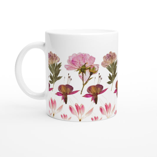 Taza Bonita de Flores Rosadas Prensadas