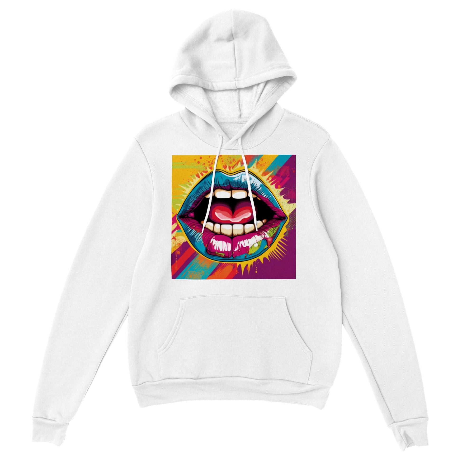 Sudadera blanca con capucha con diseño estilo pop art