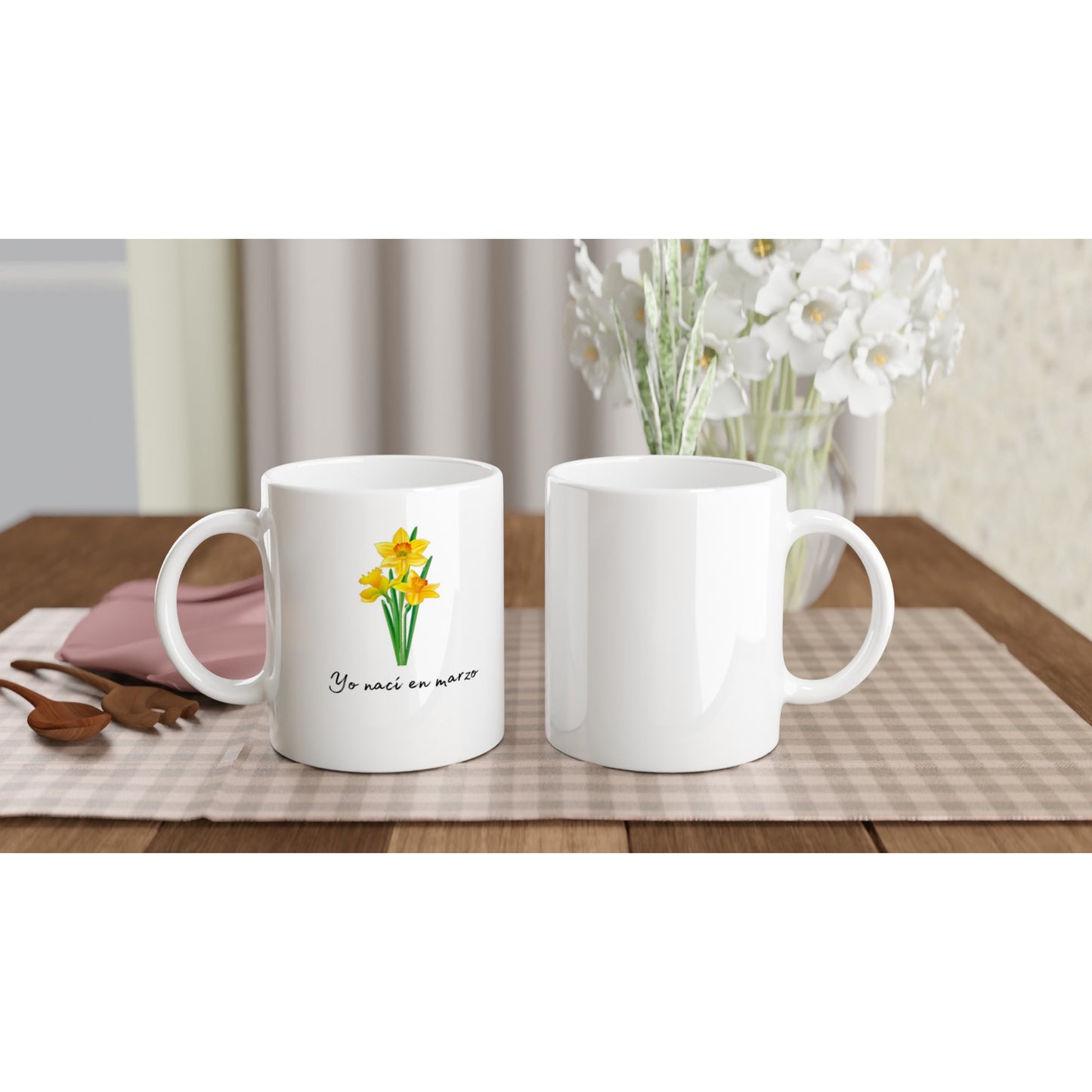 Taza de cerámica con flor amarilla para los nacidos en marzo