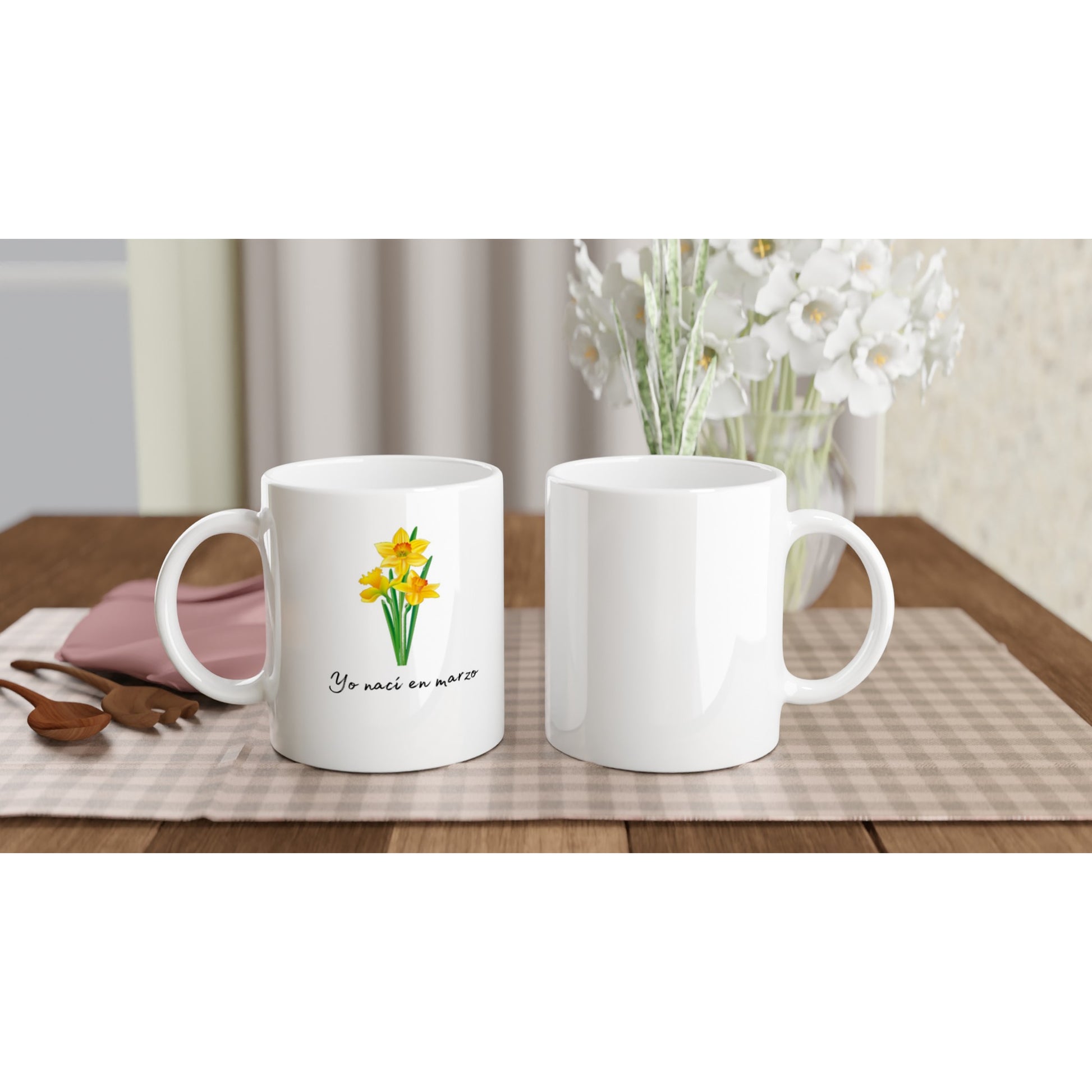 Taza de cerámica con flor amarilla para los nacidos en marzo