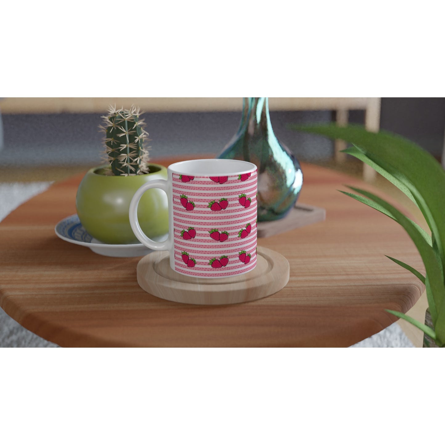 Taza cerámica con diseño bonito de fresas