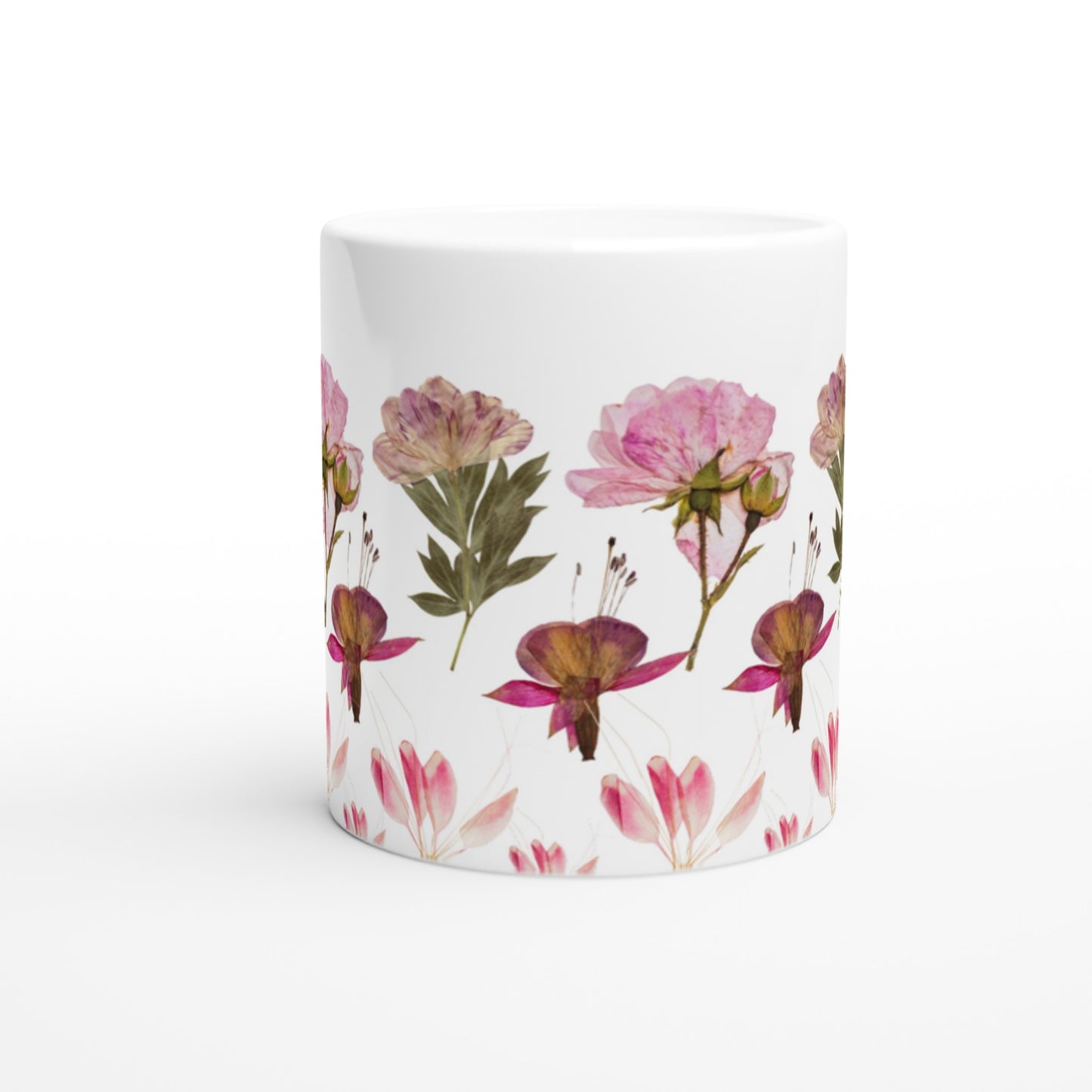 Taza Bonita de Flores Rosadas Prensadas