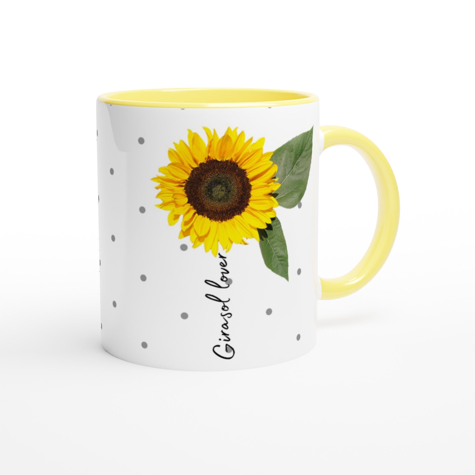 Taza con diseño de girasoles y lunares