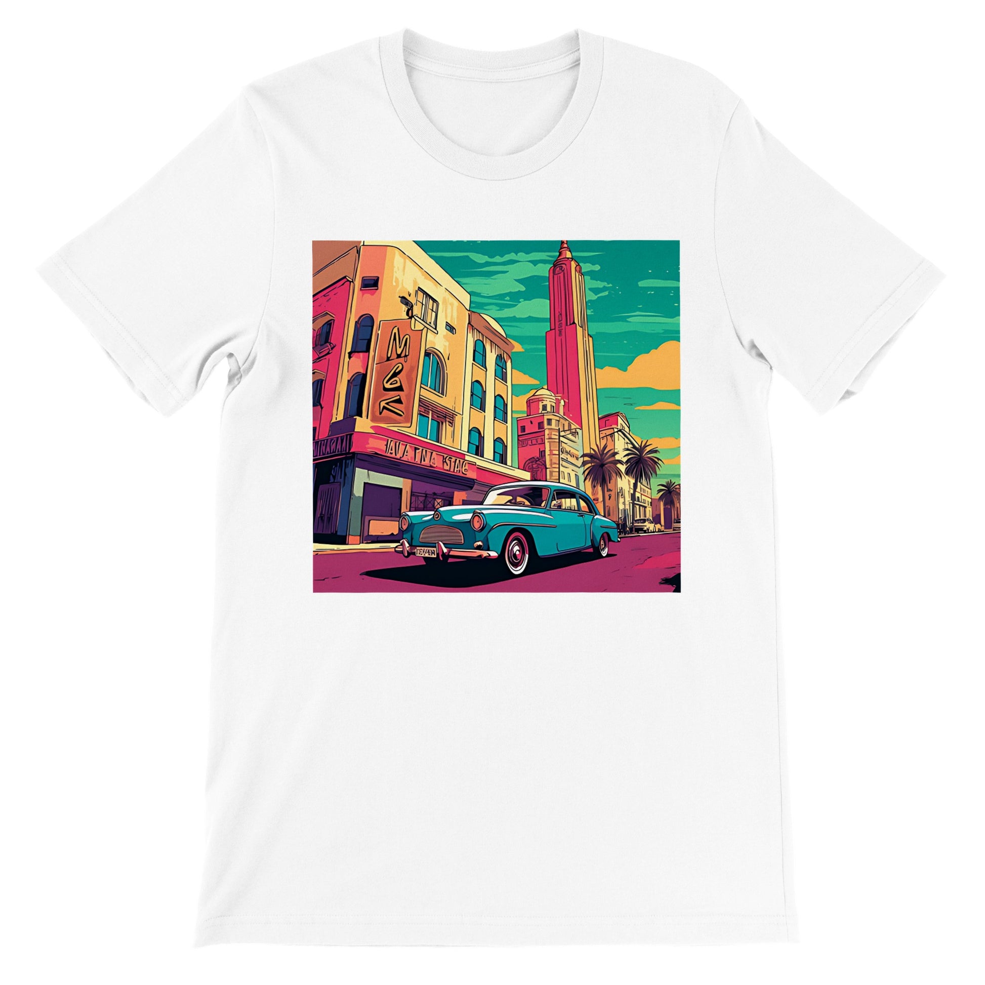 Camiseta hombre blanca con diseño de coche clásico