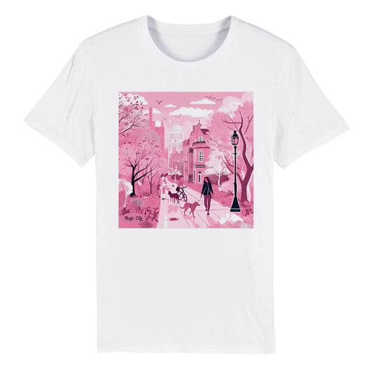 Camiseta blanca con diseño rosado