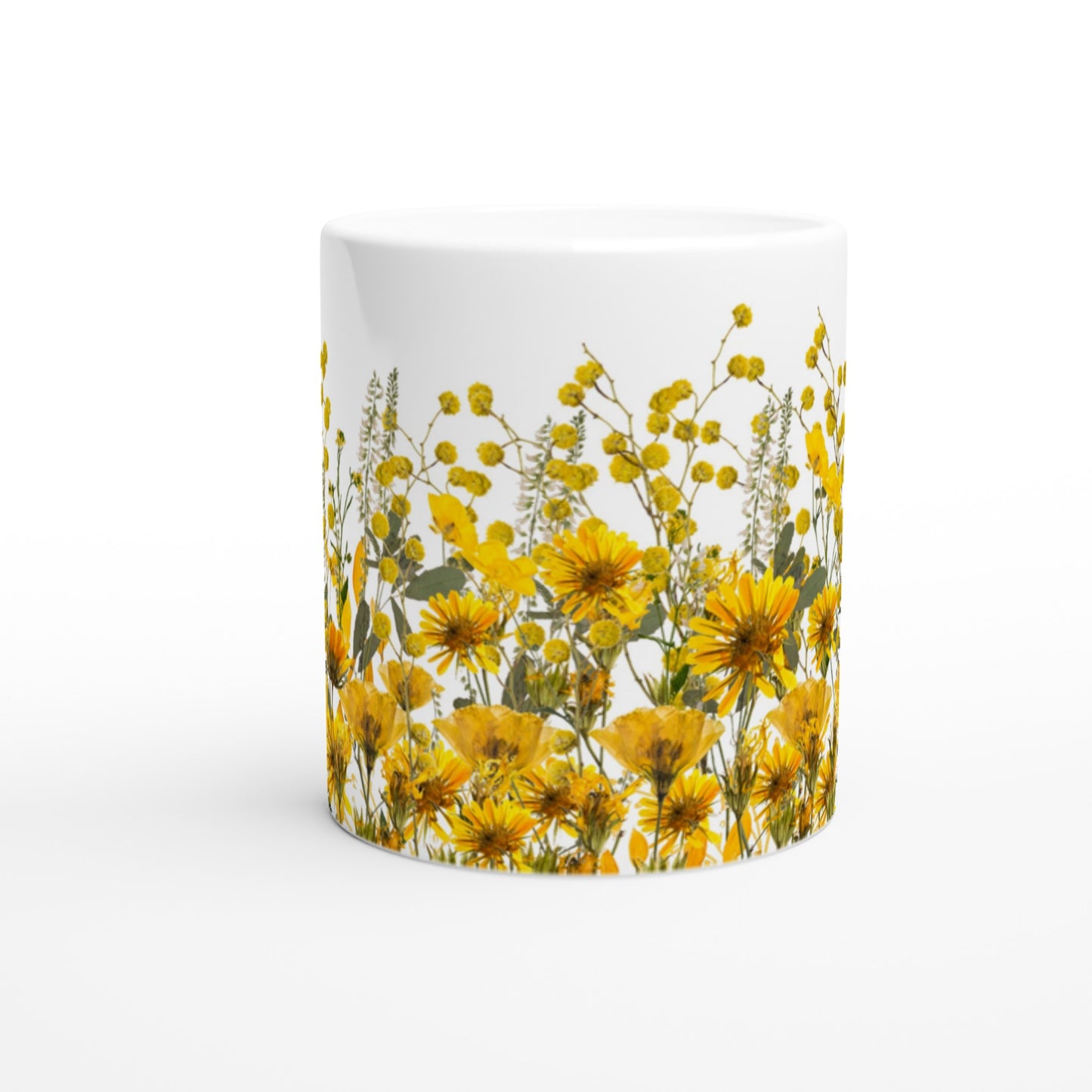 Taza personalizada con flores amarillas