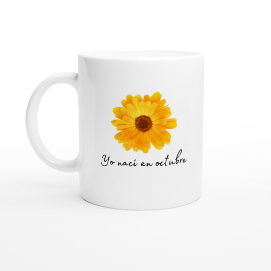 Taza con la flor de los que nacieron en octubre 