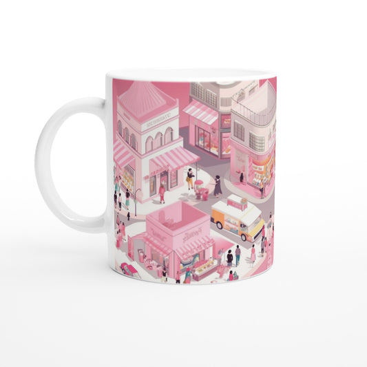 Taza de café con ciudad de muñecas