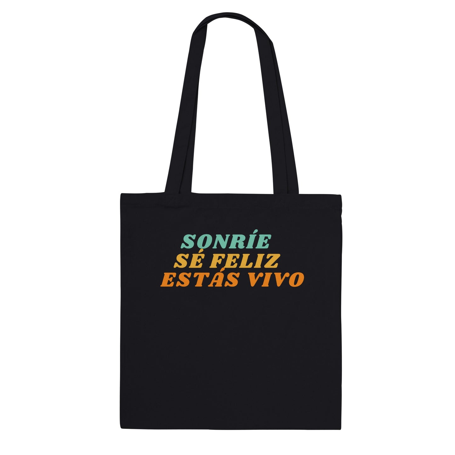 Bolsa de tela negra con mensaje de motivación