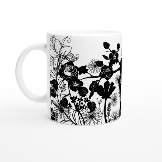 Taza con flores negras