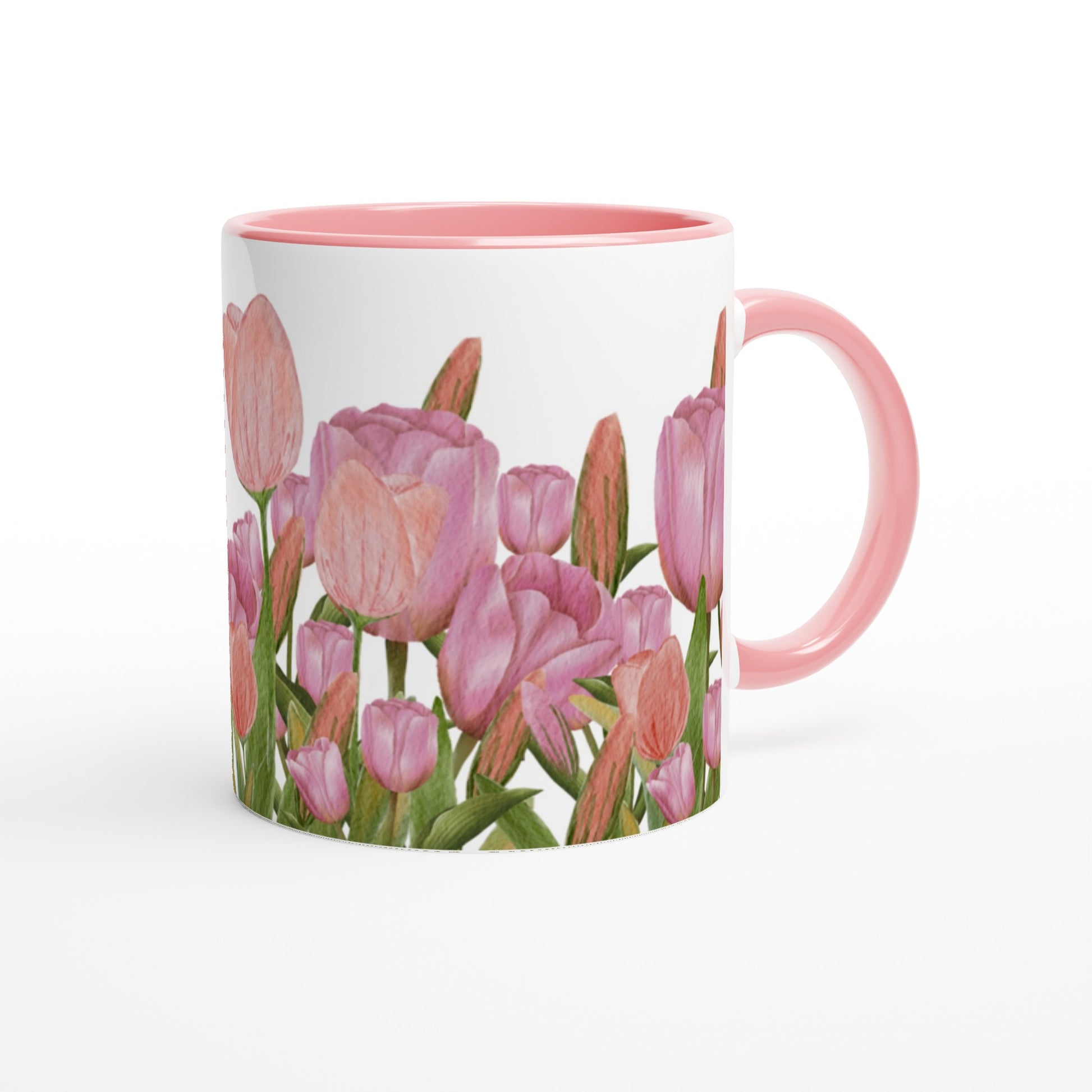 Taza bonita para café con diseño de tulipanes