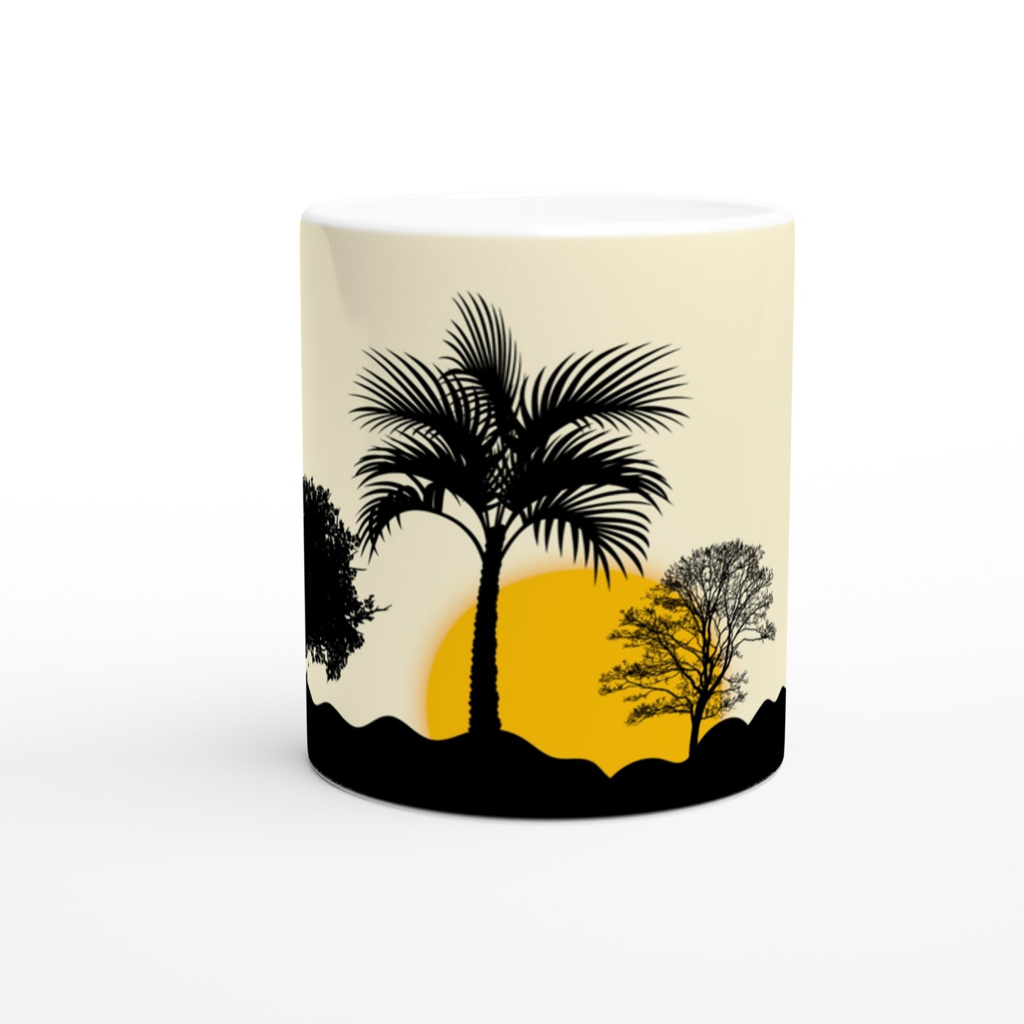 Taza desayuno con diseño de paisaje nocturno en la montaña