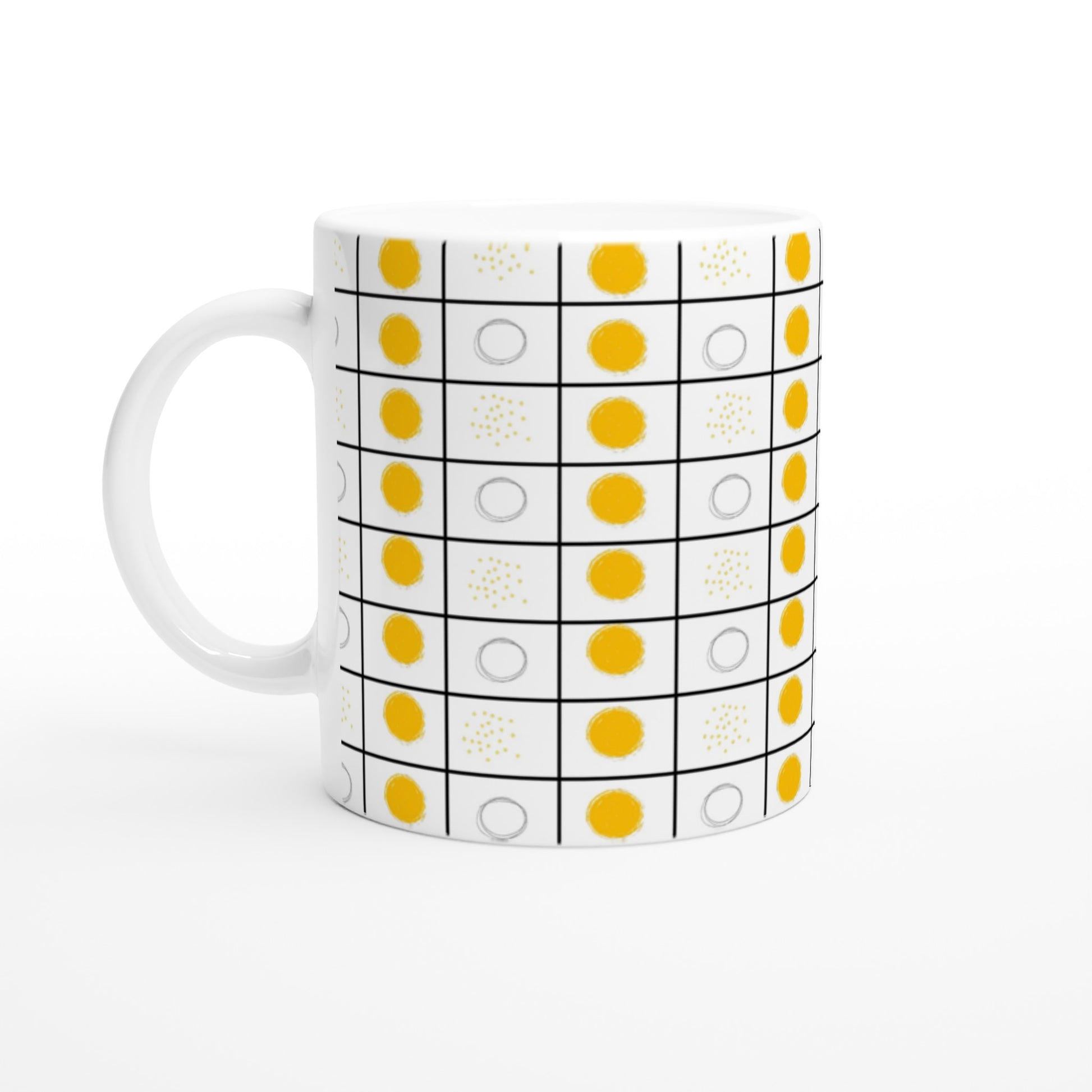Bonita taza de café con lunares amarillos