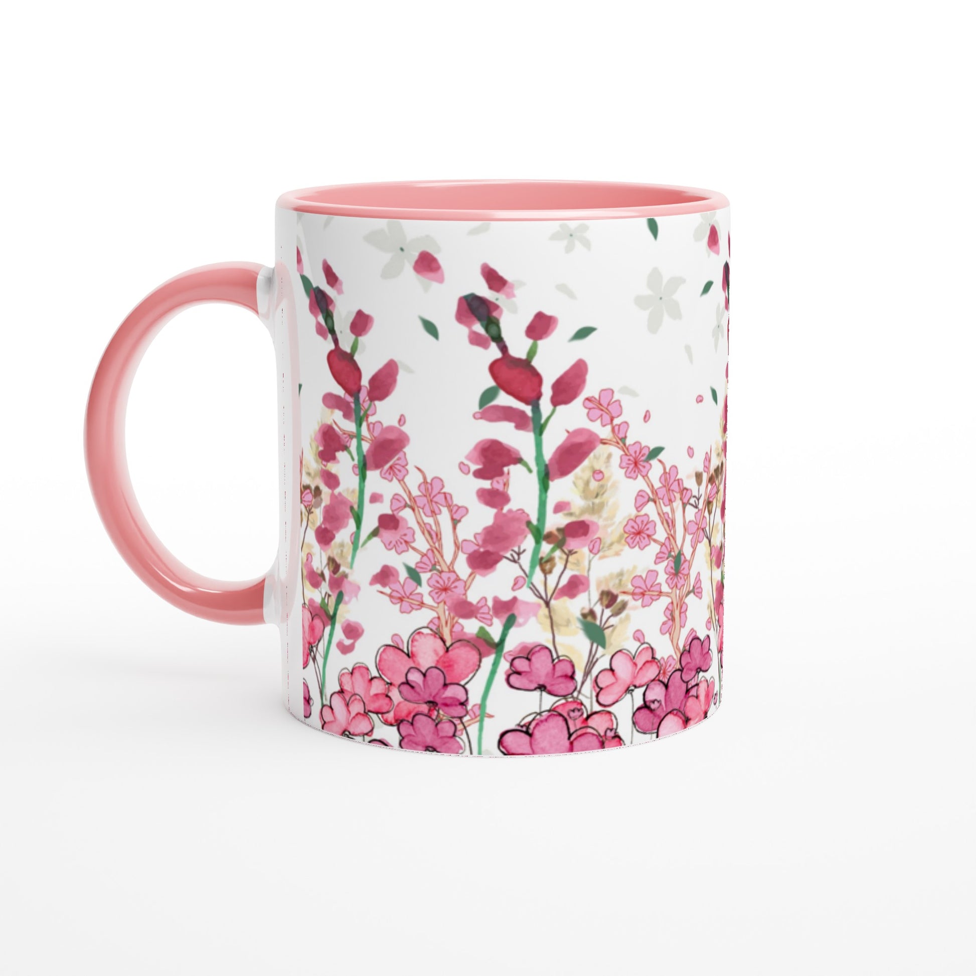 Hermosa taza floral en tonos rosas