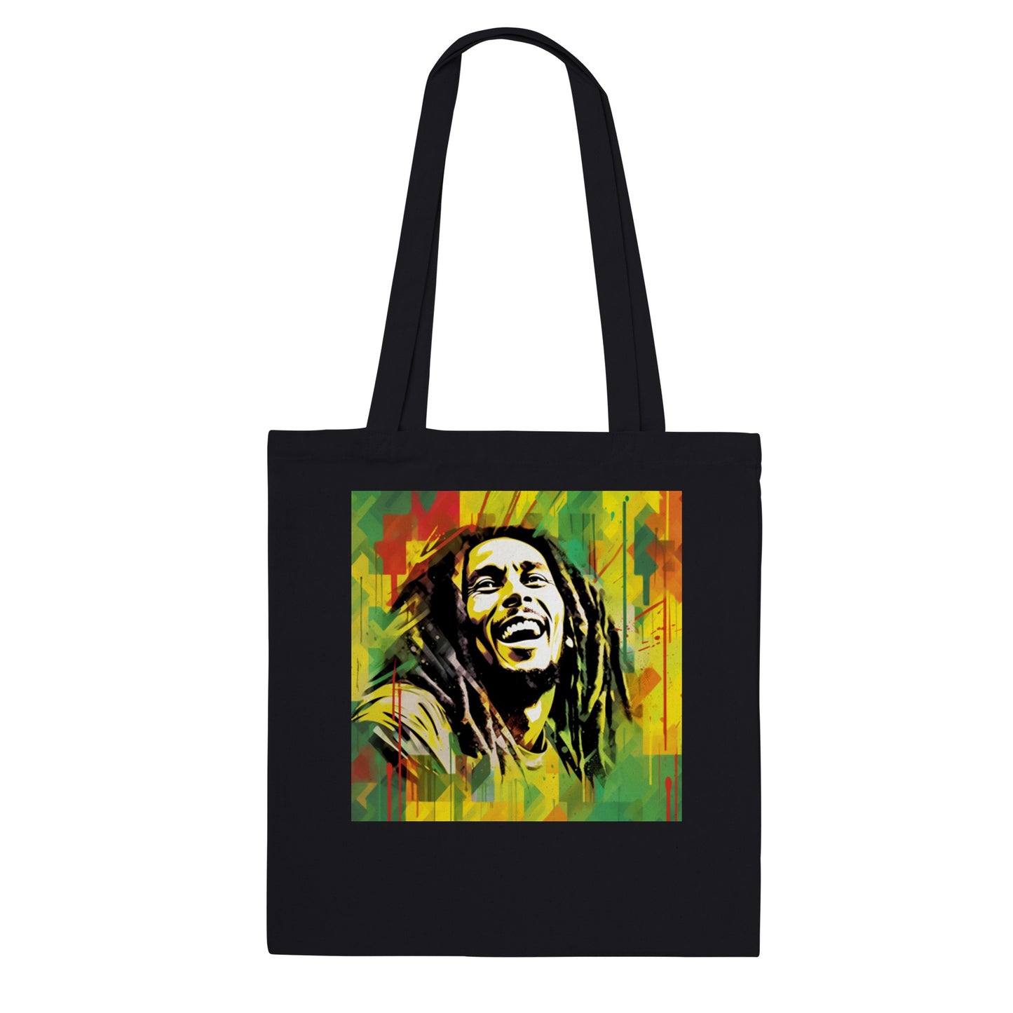 Bolsa de tela negra con el rostro de Bob Marley