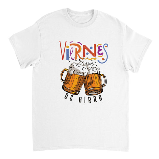 Camisetas con diseño de dos jarras de cervezas y texto: viernes de birra