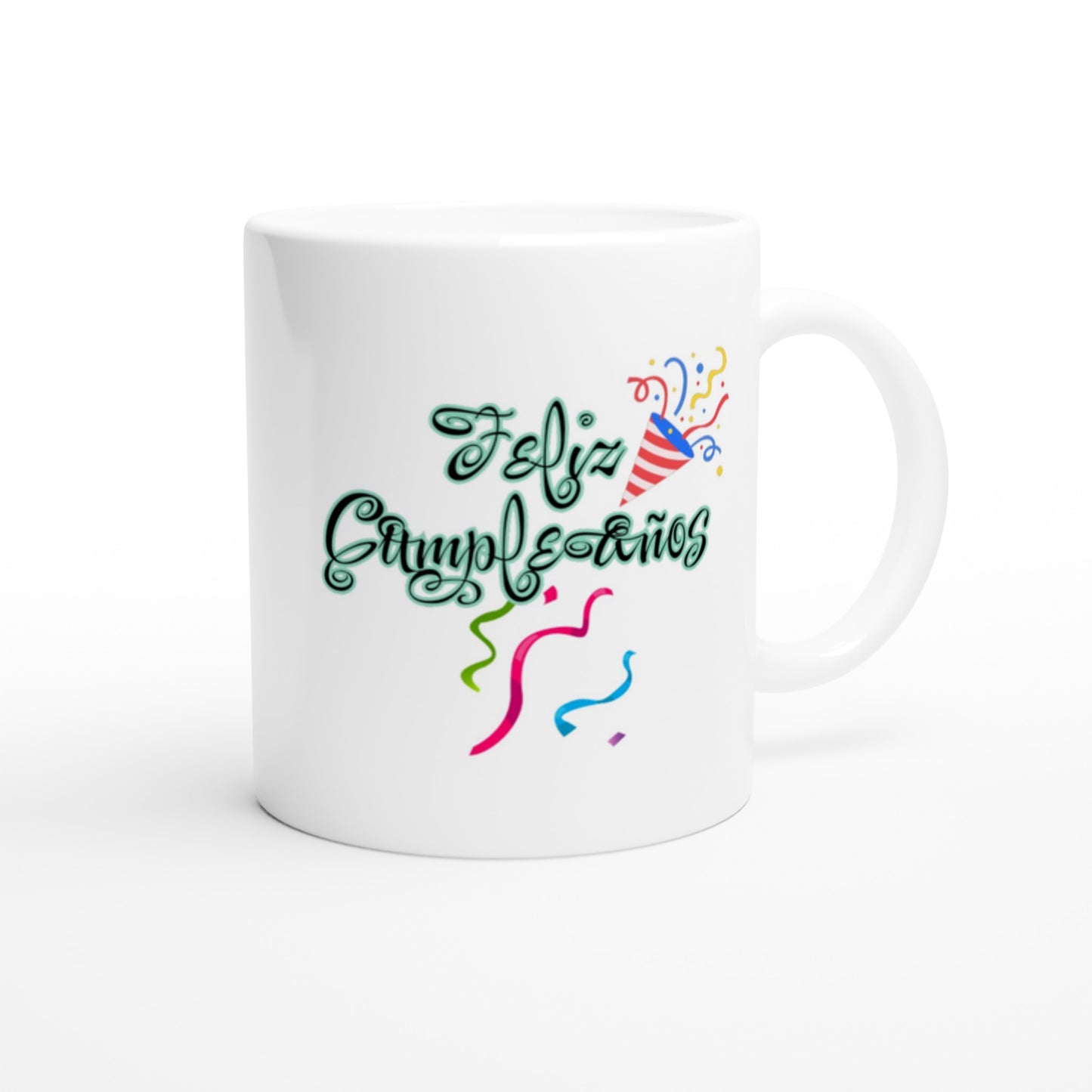 Taza blanca de feliz cumpleaños