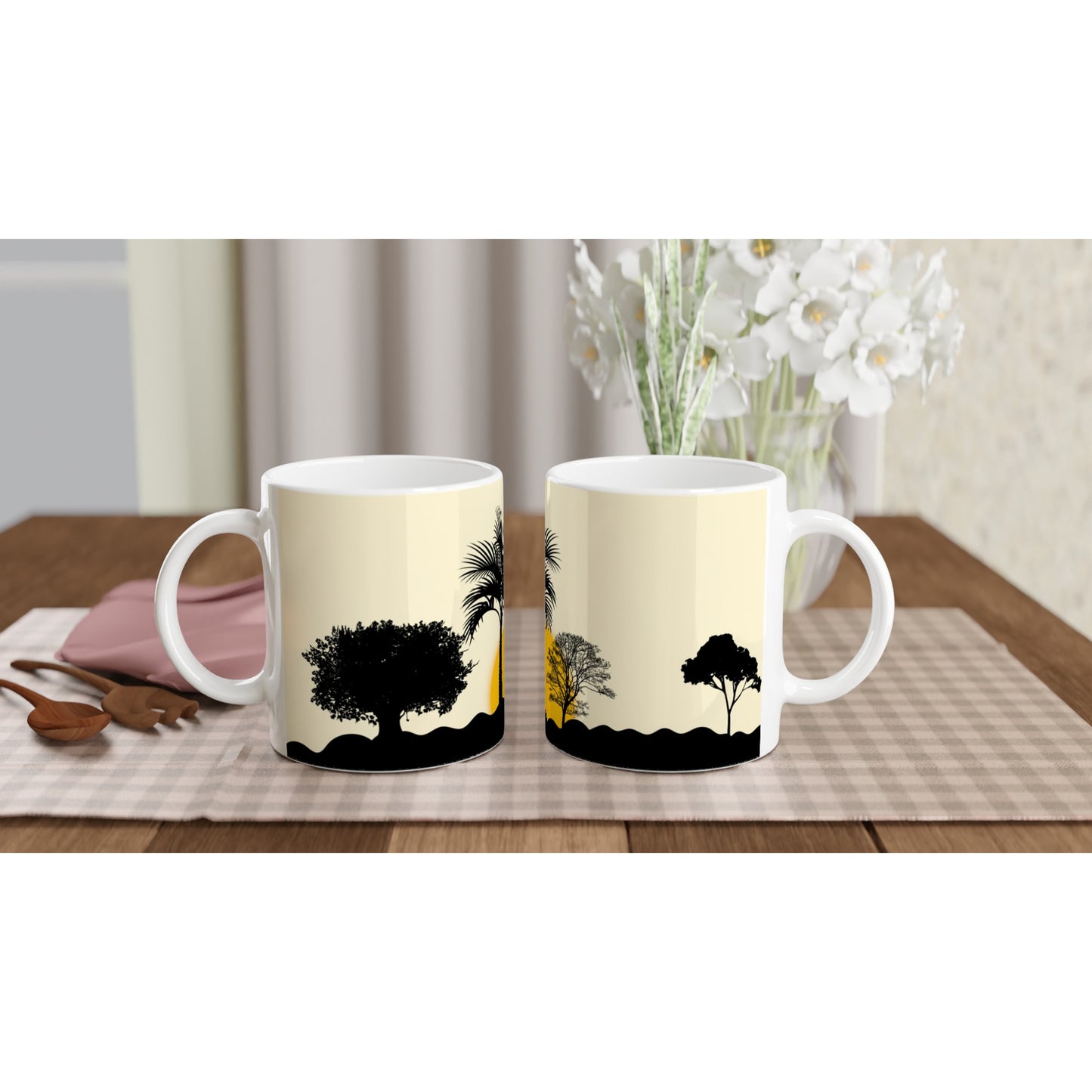 Tazas de café personalizadas con bonito paisaje nocturno en la montaña