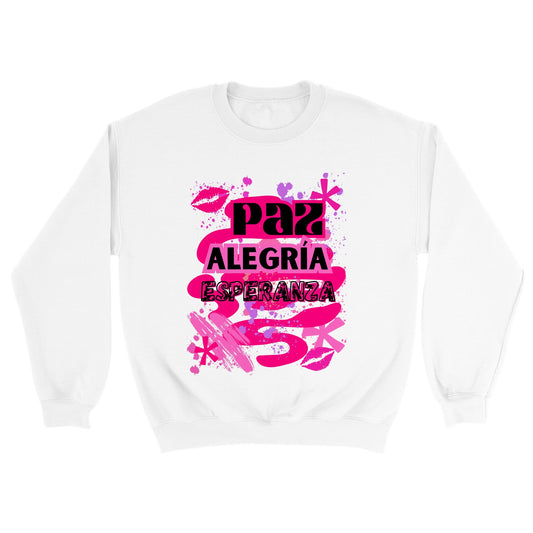 Sudadera blanca con diseño delantero en color rosado fucsia