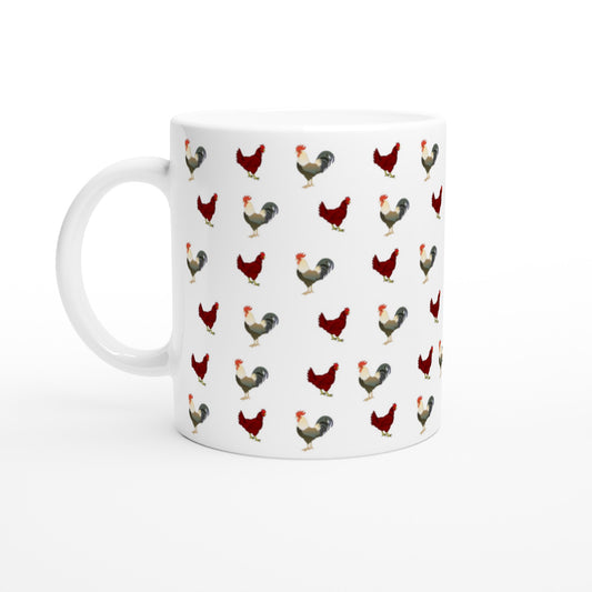 Taza de cerámica con diseño de gallos y gallinas