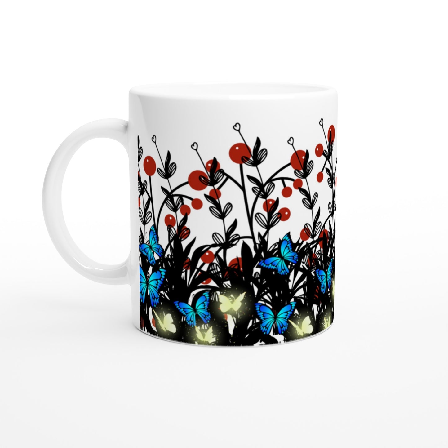 Taza para café con diseño floral y mariposas