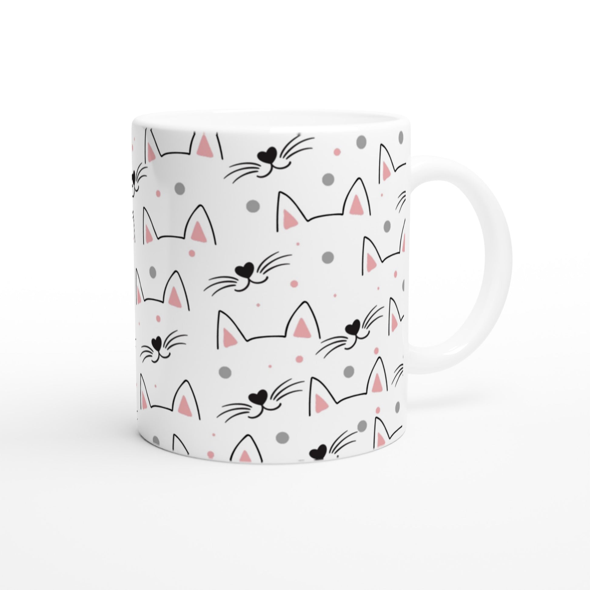 Taza de cerámica blanca con diseño de gatos