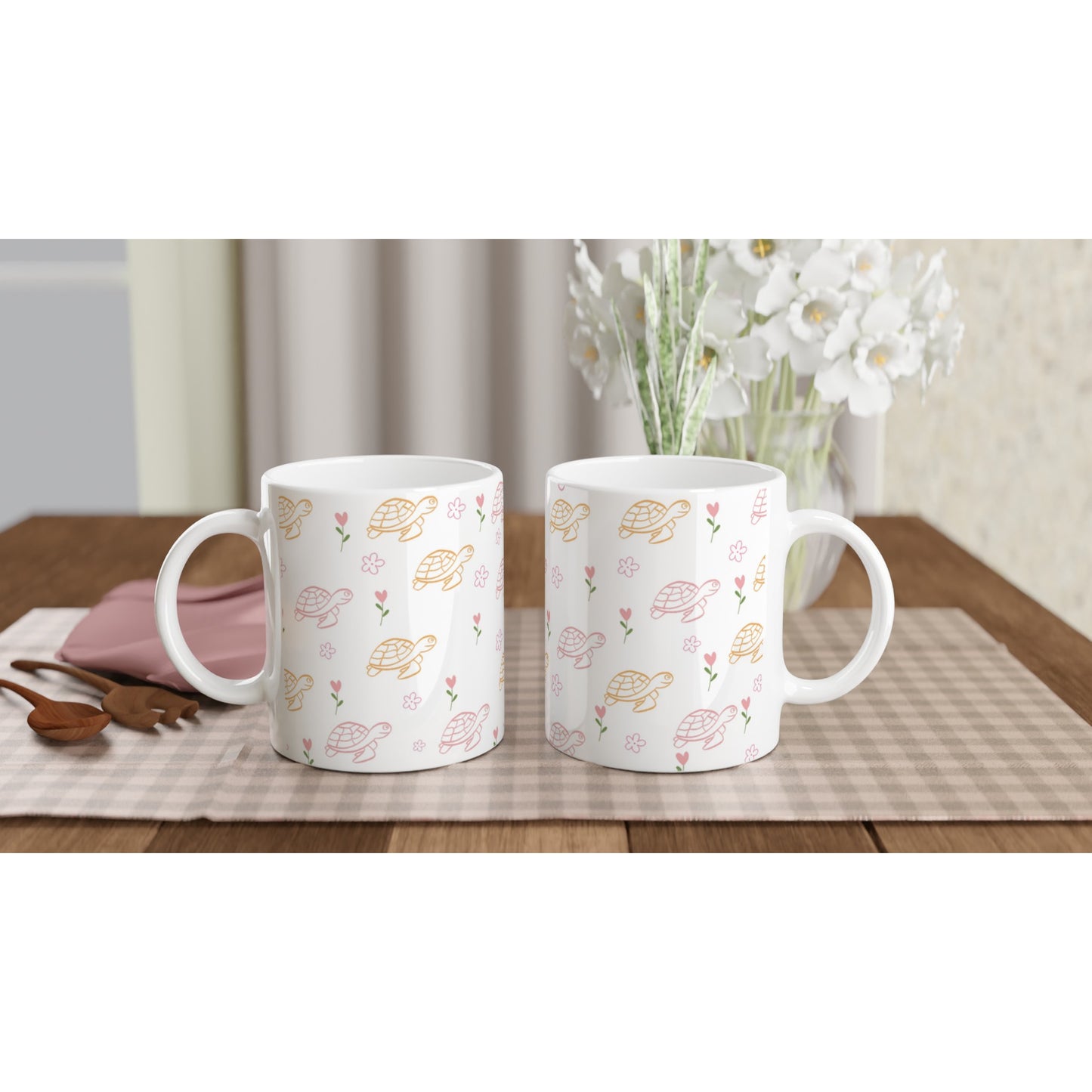 Tazas personalizadas de tortugas y flores