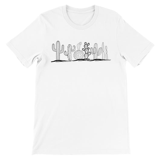 Camiseta blanca  con diseño de varios tipos de cactus