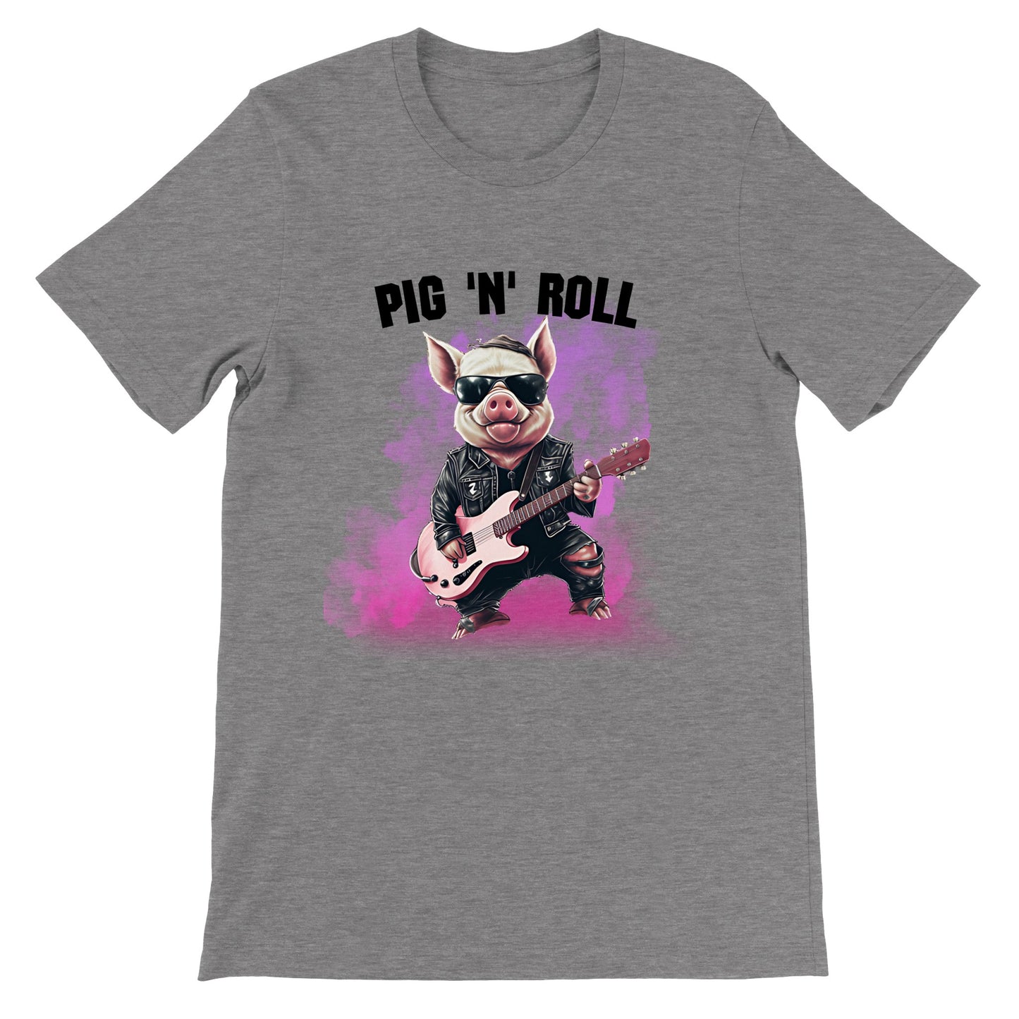 Camiseta con cerdito divertido tocando rock