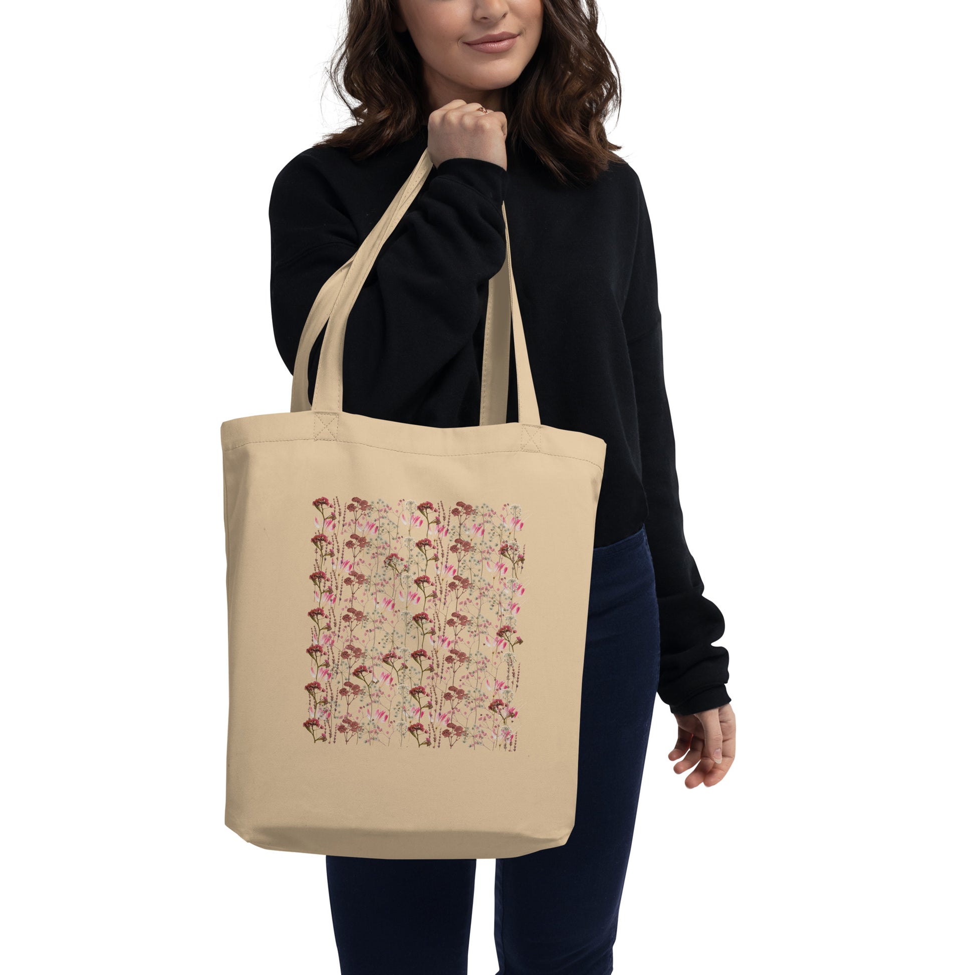 Tote bag con diseño de flores prensadas