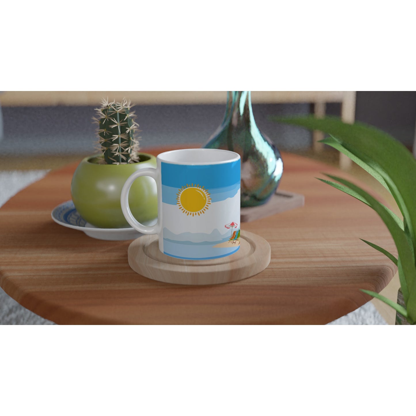 Taza para café con paisaje de playa