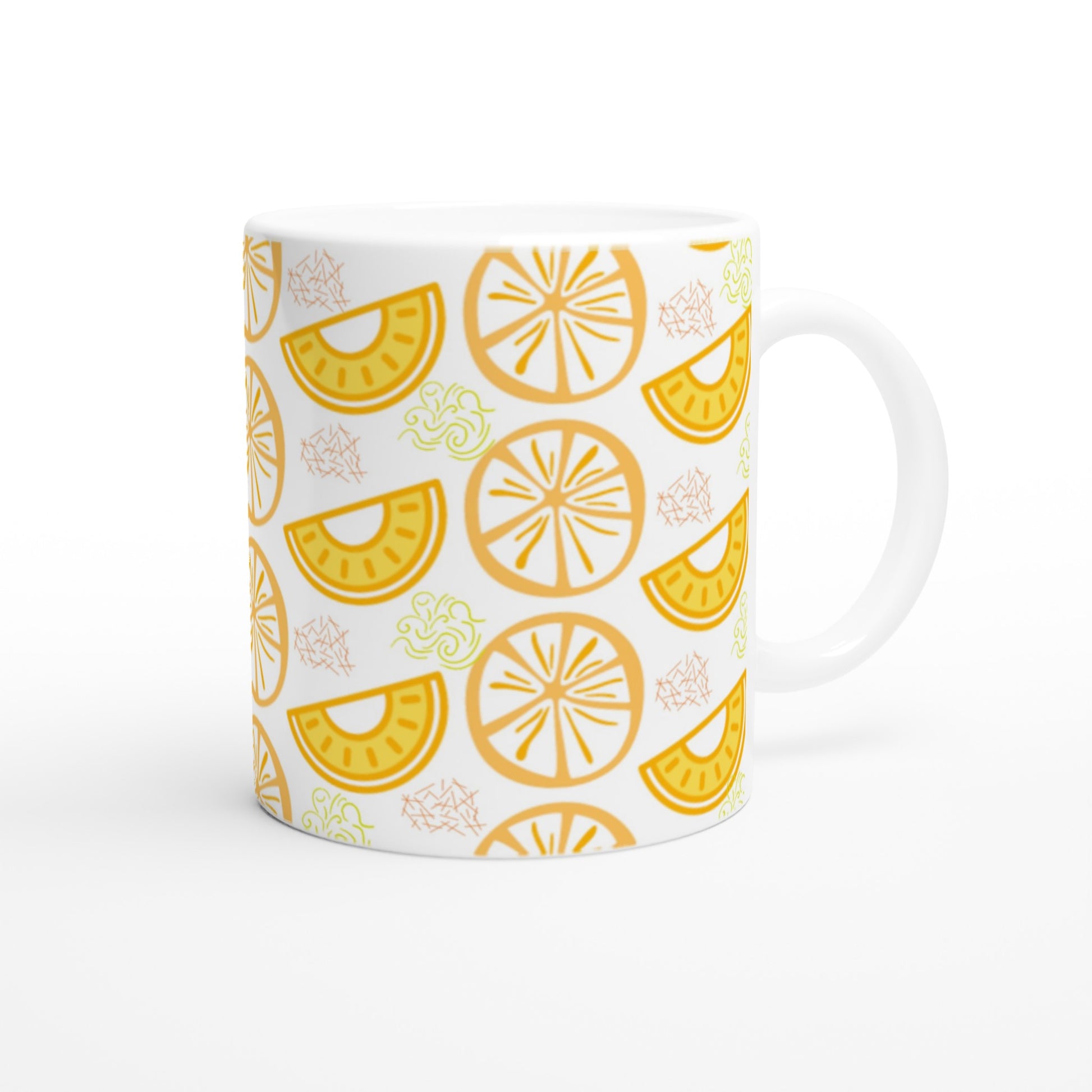 Bonita taza de cerámica con diseños de naranjas