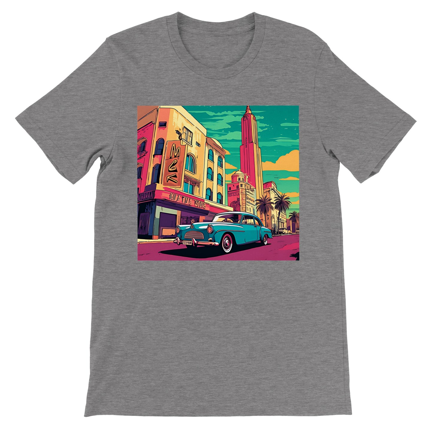 Camiseta gris hombre con coche clásico