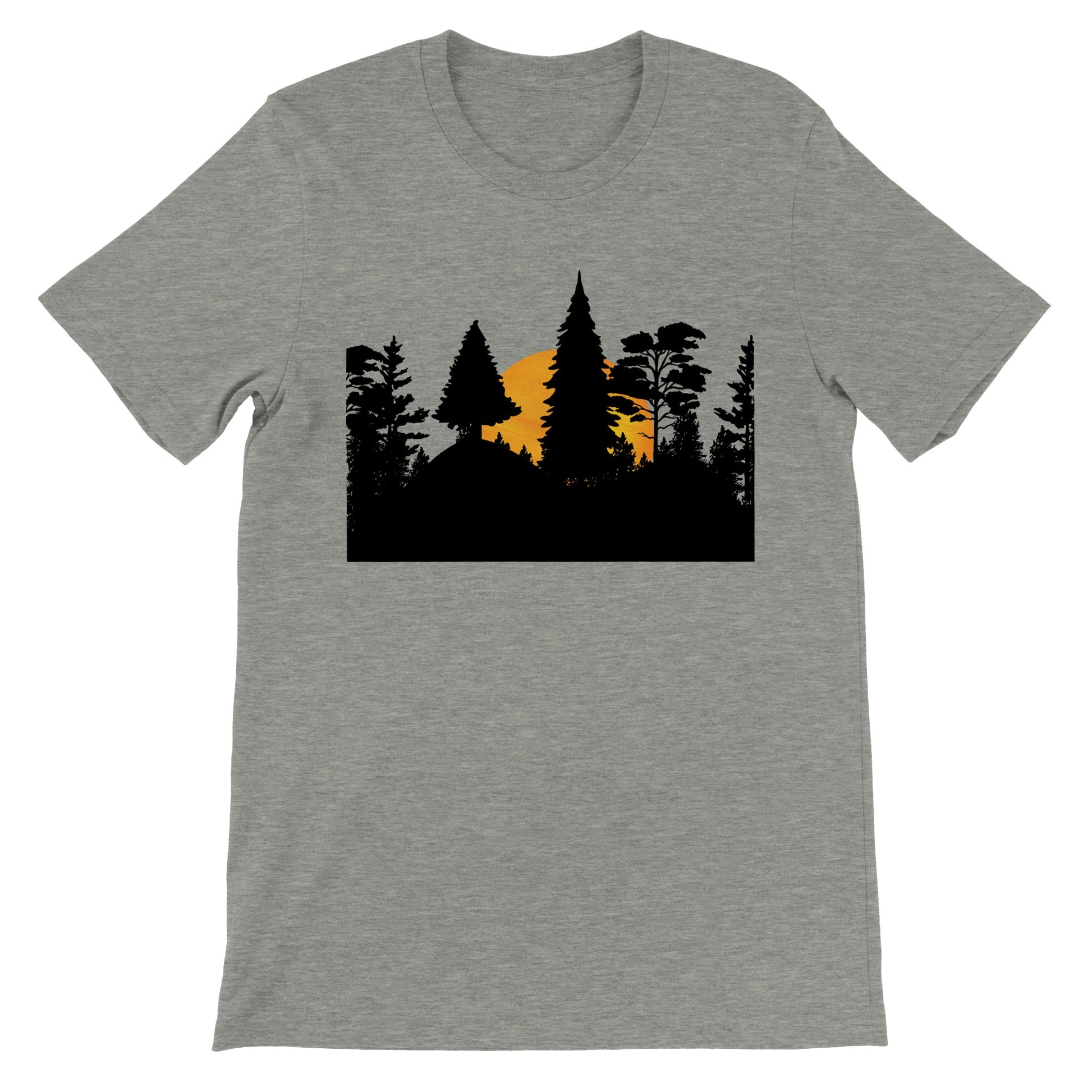 Camiseta gris para hombres con paisaje de pinos