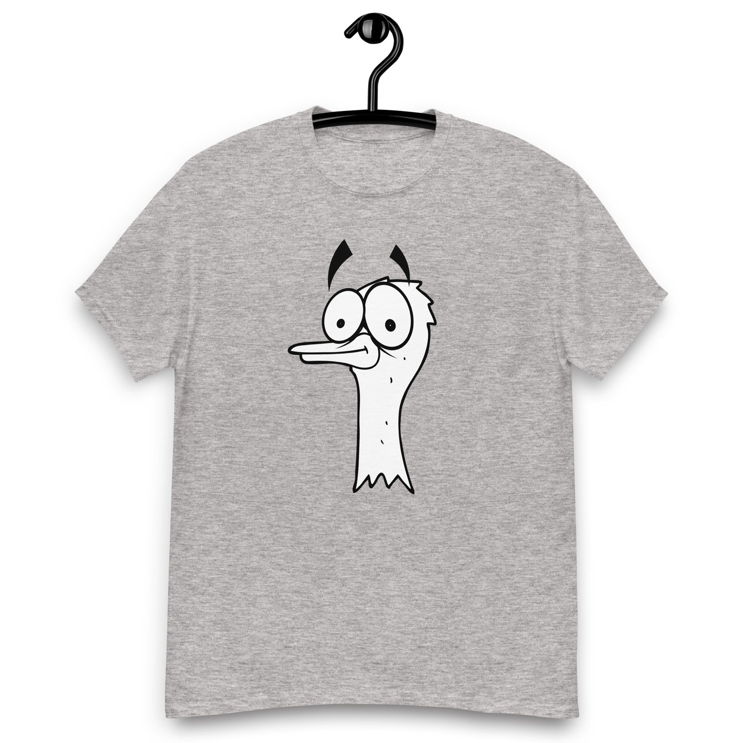 Camiseta de hombre gris con diseño del rostro de un avestruz