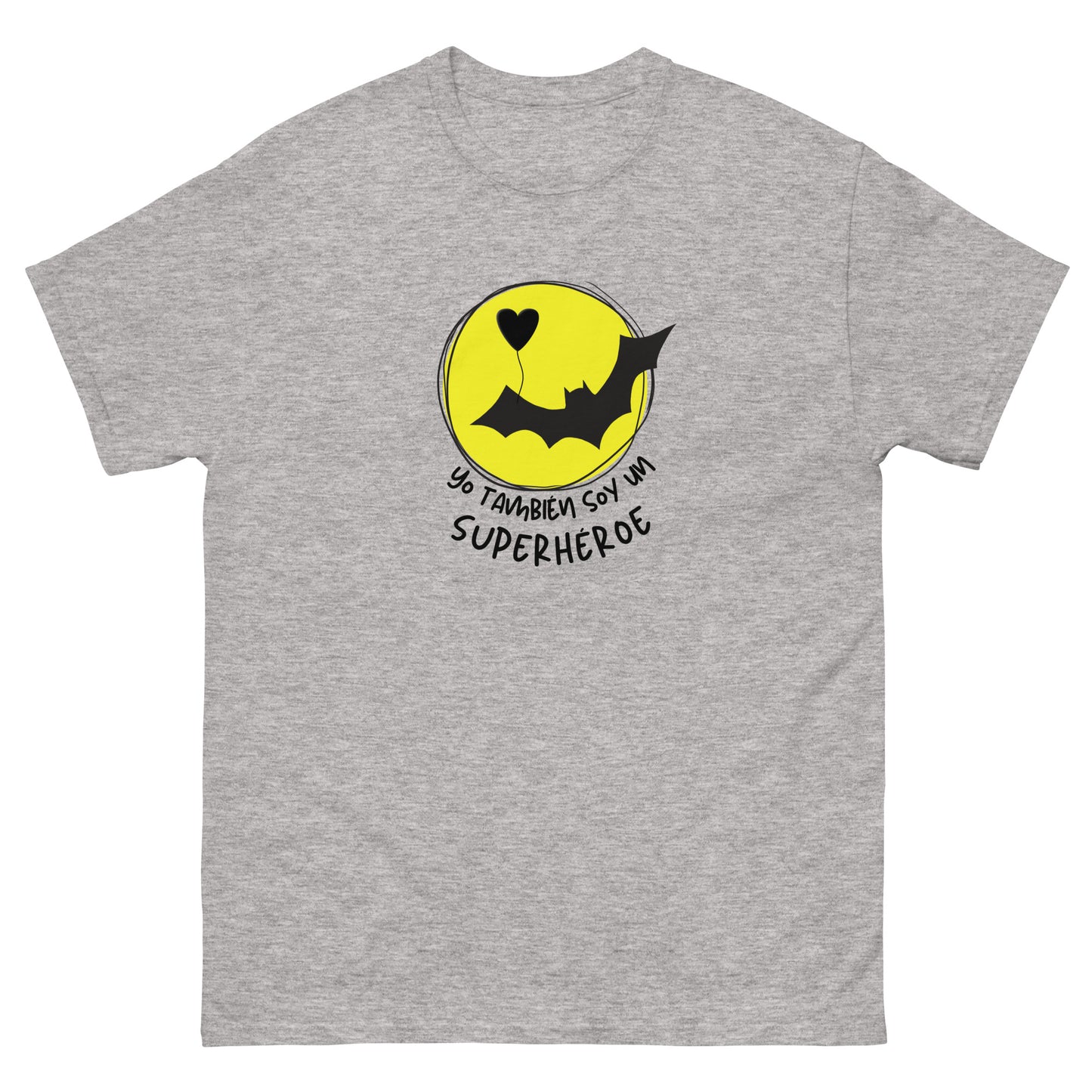 Camiseta de hombre gris con diseño de un muerciélago volando 